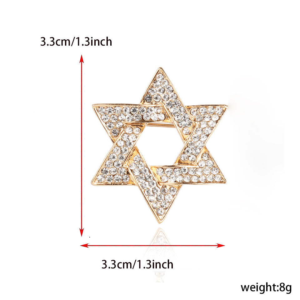1pc Bohemian Party Style Hexagonal Star Brooch - Sparkling Golden-Tone Alloy Pin for Easter, Daily Wear & Beach Parties, Versatile Year-Round Accessory - Tonic Funky Things