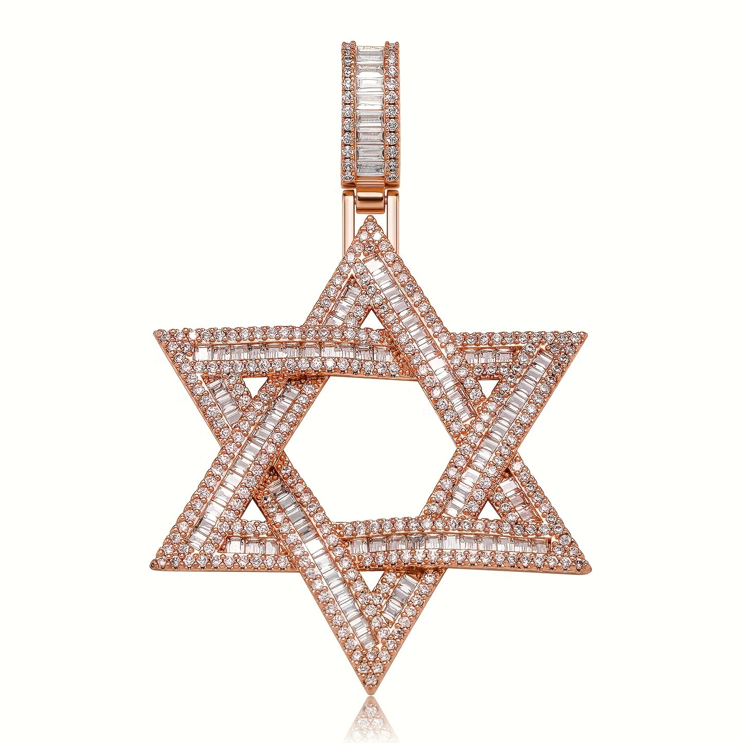 1pc 14K Gold Plated Golden-Plated Star of David Pendant Necklace with Sparkling Cubic Synthetic Zirconia - 24in Rope Chain, Unisex Casual Jewelry for Weddings, Daily Wear & Holiday Gifts (Valentine's Day, Mother's Day, Ramada