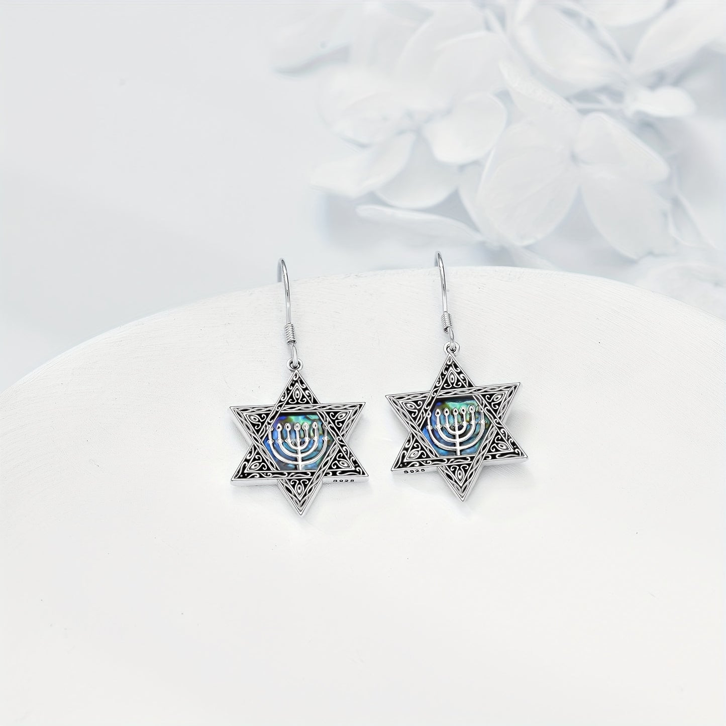 Star Of David Earrings Sterling Silver Jewish Star Dangle Drop Earrings Abalone Shell Hanukkah Chanukah Earrings Star Of David Jewelry Gift Women