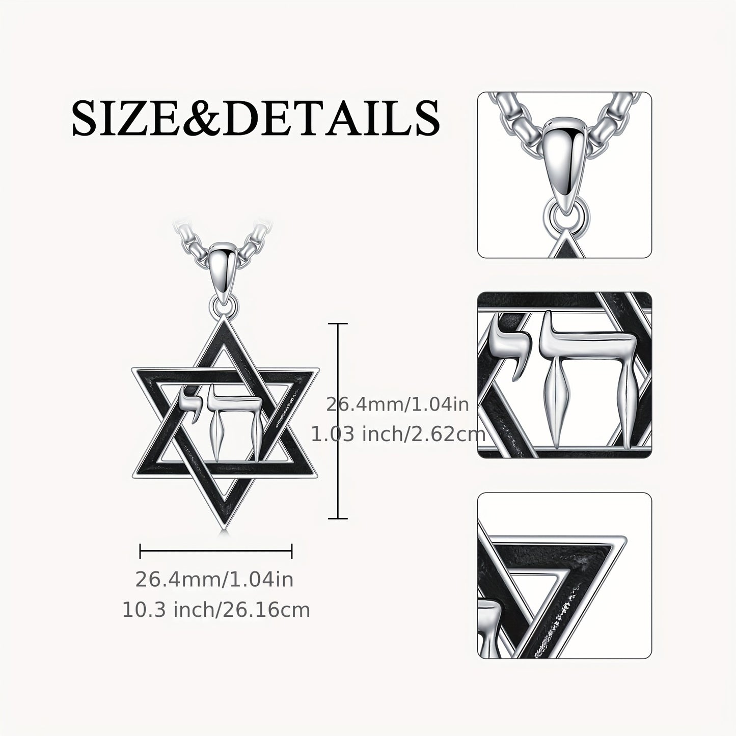 Star Of David Necklace S925 Sterling 925 Silver Chai Pendant Necklace Jewish Star Jewelry for Men, Women
