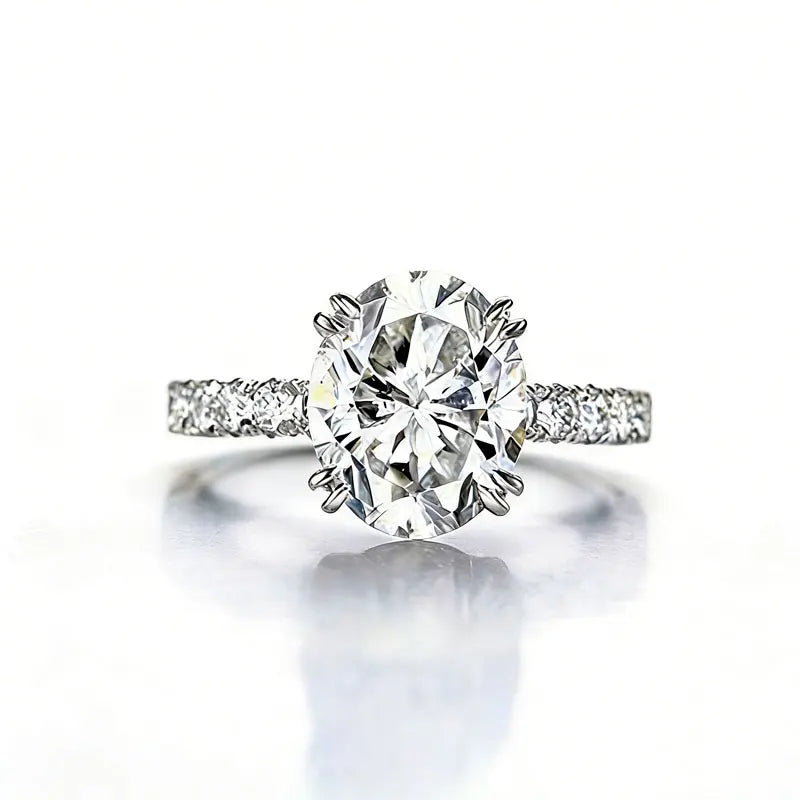 925 Sterling Silver Single High-End Moissanite Oval Ring for Girls' Valentine's Day Proposal, Engagement and Wedding Ring