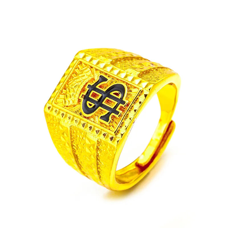Luxury 24K 9999 Pure Gold real gold Men's domineering square ring $ ring