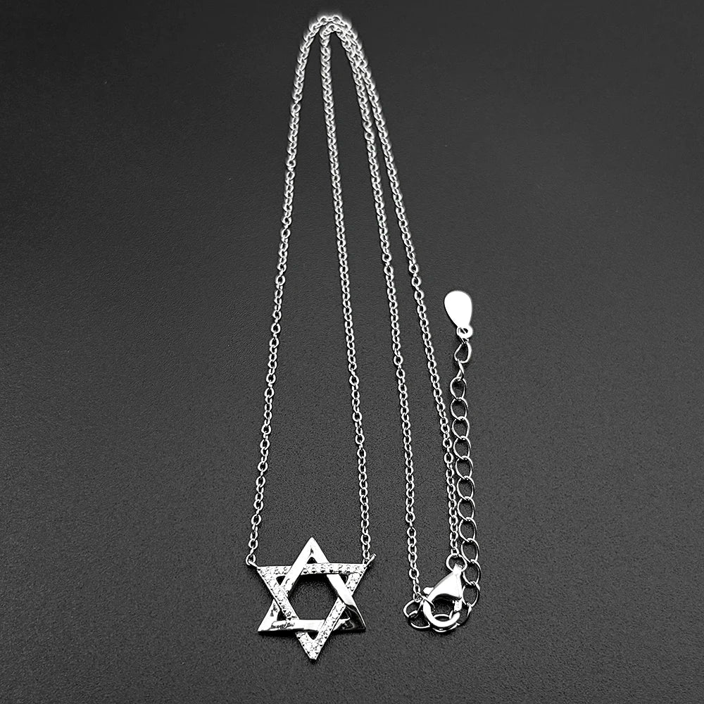 925 Sterling Silver Jewish Star of David Zircons Pendant Necklace for Women Silver Color Choker Chain Israel Magen Jewelry Gift