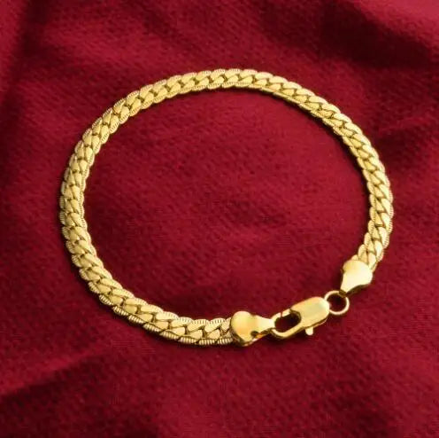 Luxury 24K 9999 Pure Gold real gold Women's Flat Snake Bone Bracelet 5mm Side Chain Bracelet