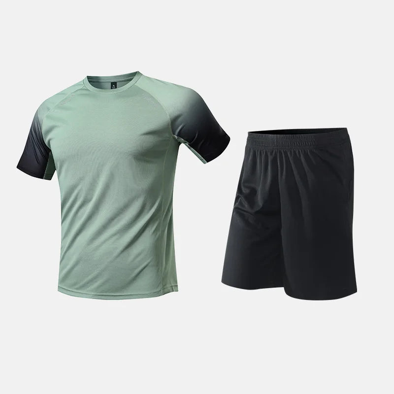 Fitness Clothes Ice Silk Quick Drying T-shirt Suit Men Short Sleeve Running Sportswear Shorts Tracksuit Gym Sports Training Sets