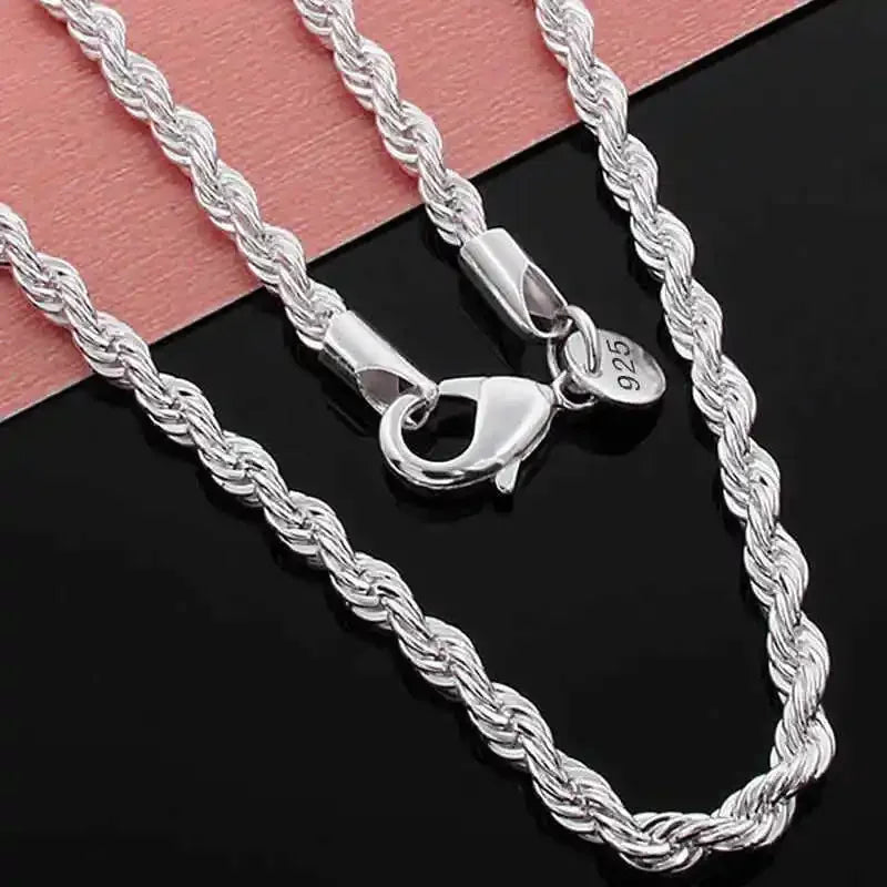 925 Sterling Silver 45-60cm 18K Gold 4mm Rope Chain Necklace for Women Men Fashion Wedding Charm Gift Jewelry 18-24Inch