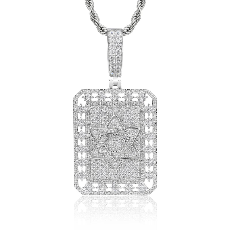 Hip Hop Iced Out Star of David Pendant Necklace for Men S925 Silver Full Moissanite Bling Hexagram Dog Tag Jewelry Gift