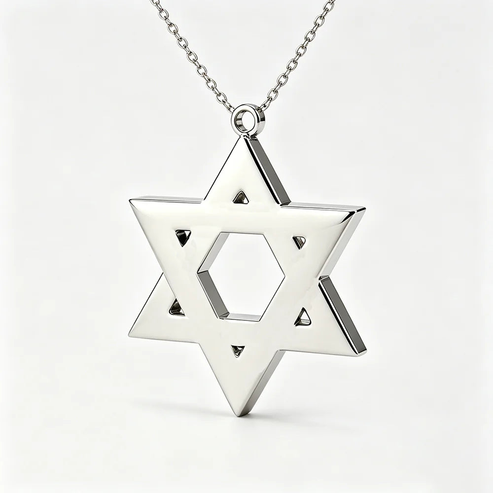 Fnixtar Custom 20pcs Star of David and Jewish Pendant Necklace Sweater Chain 20mm Hexagram Judaism Stainless Steel Jewelry