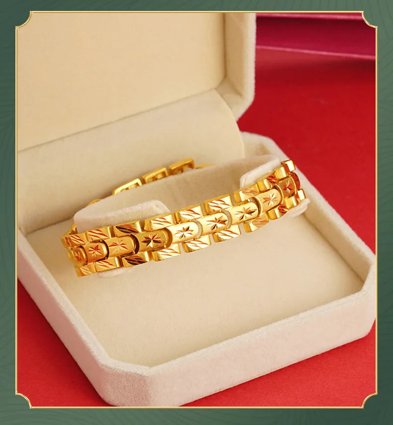Unisex 24K Gold (AU999) Starry Sky Bracelet | Matte Gold Star Links with Micro-Diamond Accents, Interlocking Couple Design