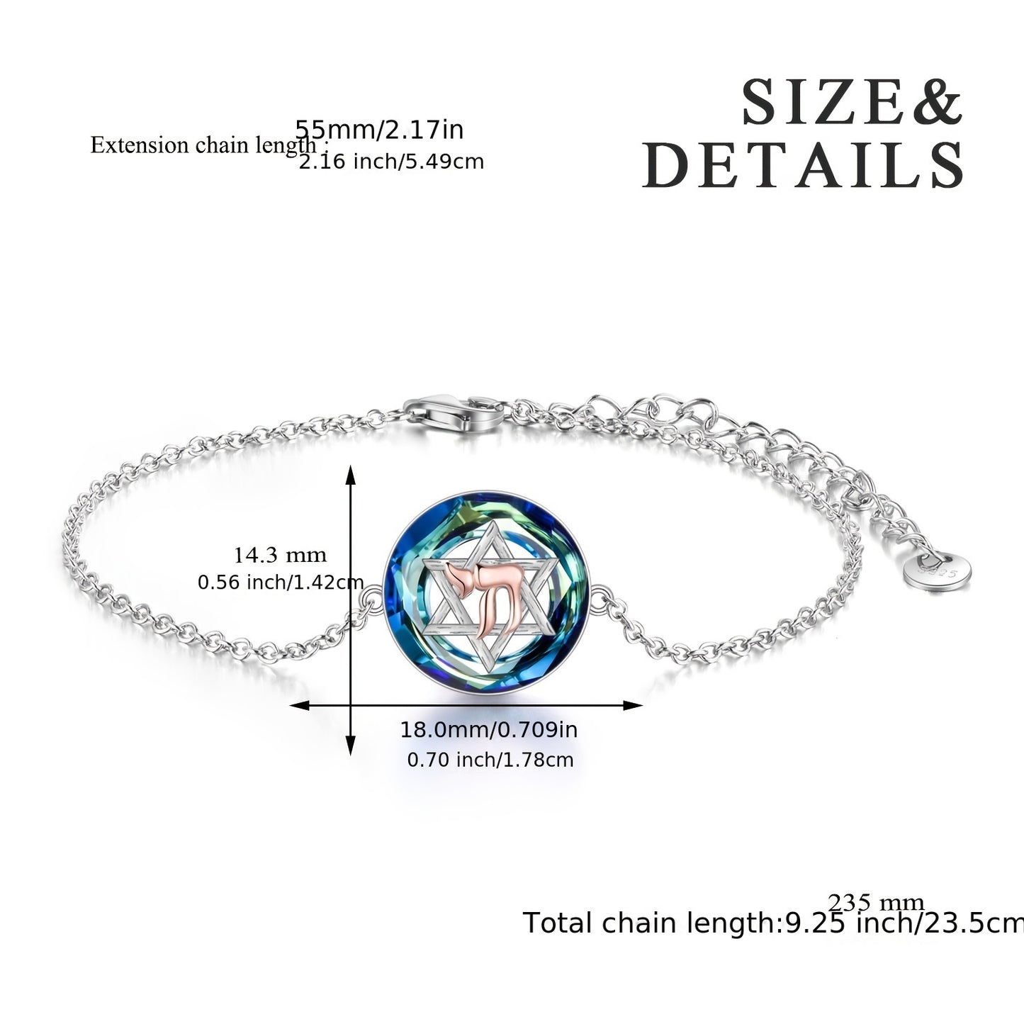 YFN David Star Bracelet Hebrew Chai (life) Bracelet Sterling Silver Jewish Symbolic Jewelry Suitable For Both Men And Women