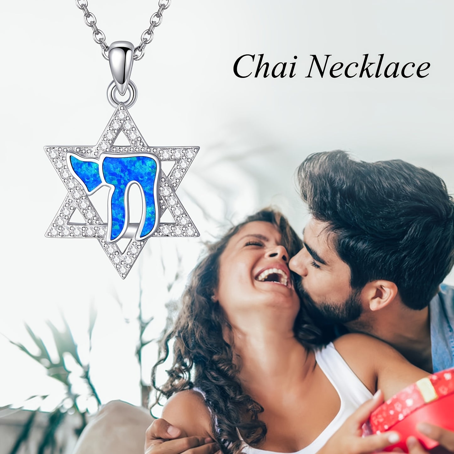 Hebrew Chai Necklace 925 Sterling Silver Opal Chai Star Of David Pendant Jewelry Gifts For Women