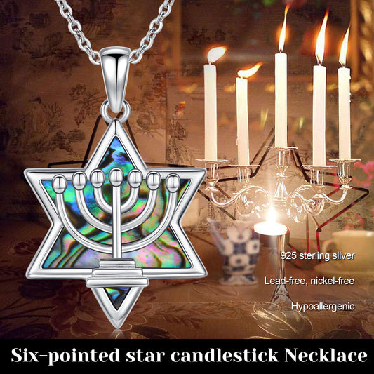 Menorah Necklace 925 Sterling Silvery Star of David Pendant Necklace Hanukkah Christmas Gifts Religious Jewelry for Women Men