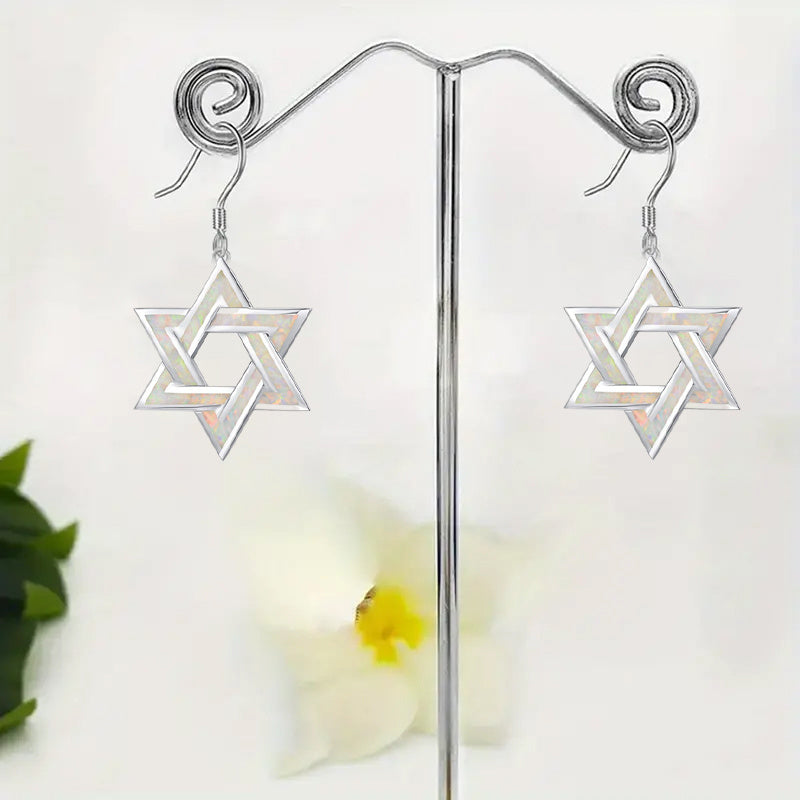 2pcs Elegant Star-Shaped Earrings with Iridescent Opaline Finish - White Golden-Plated Geometric Design for Valentine's Day, Birthdays, Anniversaries - Perfect Gift for Women, Family & Friends, Cute Earrings, Celebration Jewe