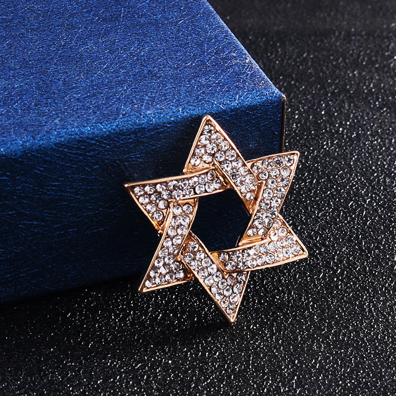 1pc Bohemian Party Style Hexagonal Star Brooch - Sparkling Golden-Tone Alloy Pin for Easter, Daily Wear & Beach Parties, Versatile Year-Round Accessory - Tonic Funky Things