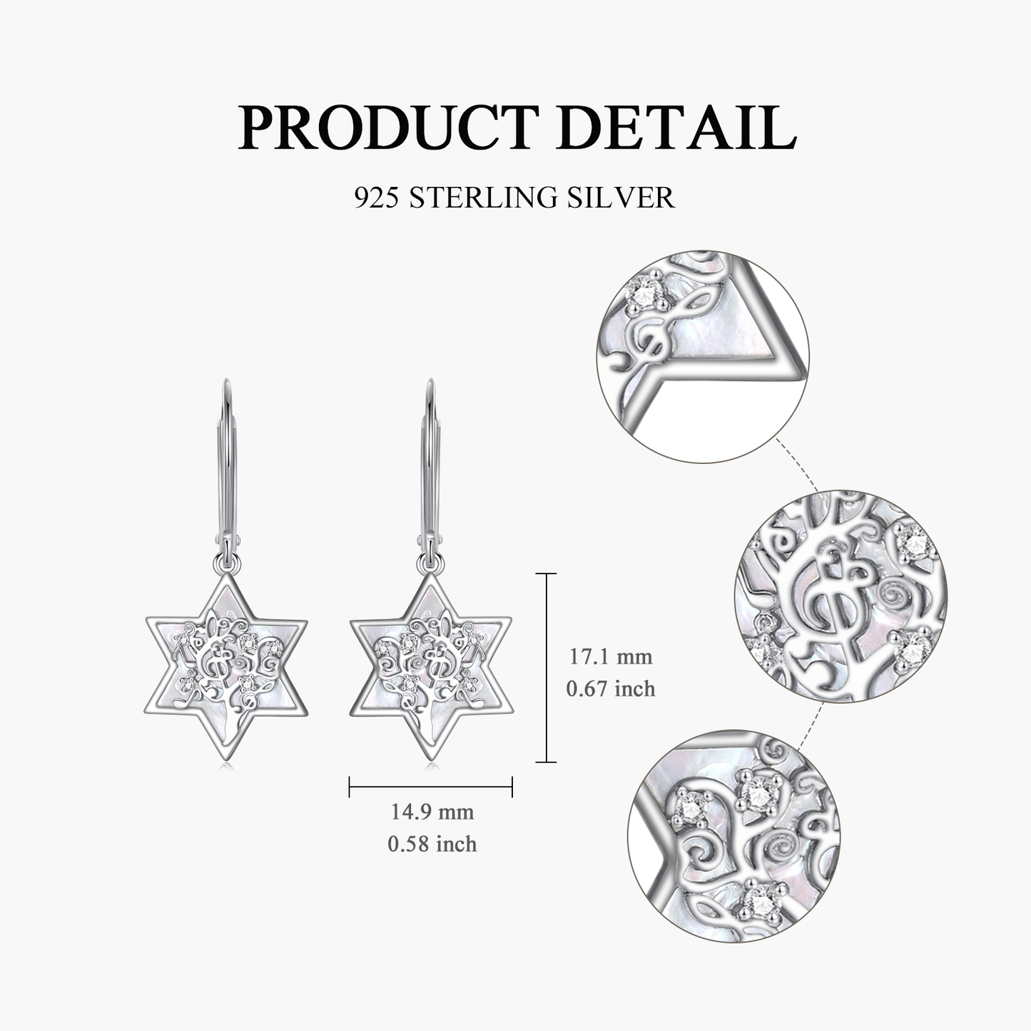 Star of David Earrings S925 Sterling Silvery Mother of Earrings for Women Mothers Day Earrings Jewelry Gift for Women Sterling Silvery Weight 6g