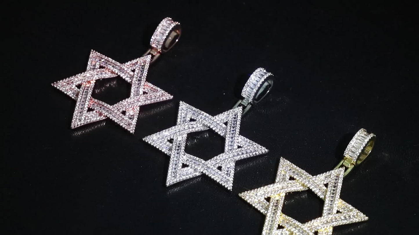 1pc 14K Gold Plated Golden-Plated Star of David Pendant Necklace with Sparkling Cubic Synthetic Zirconia - 24in Rope Chain, Unisex Casual Jewelry for Weddings, Daily Wear & Holiday Gifts (Valentine's Day, Mother's Day, Ramada