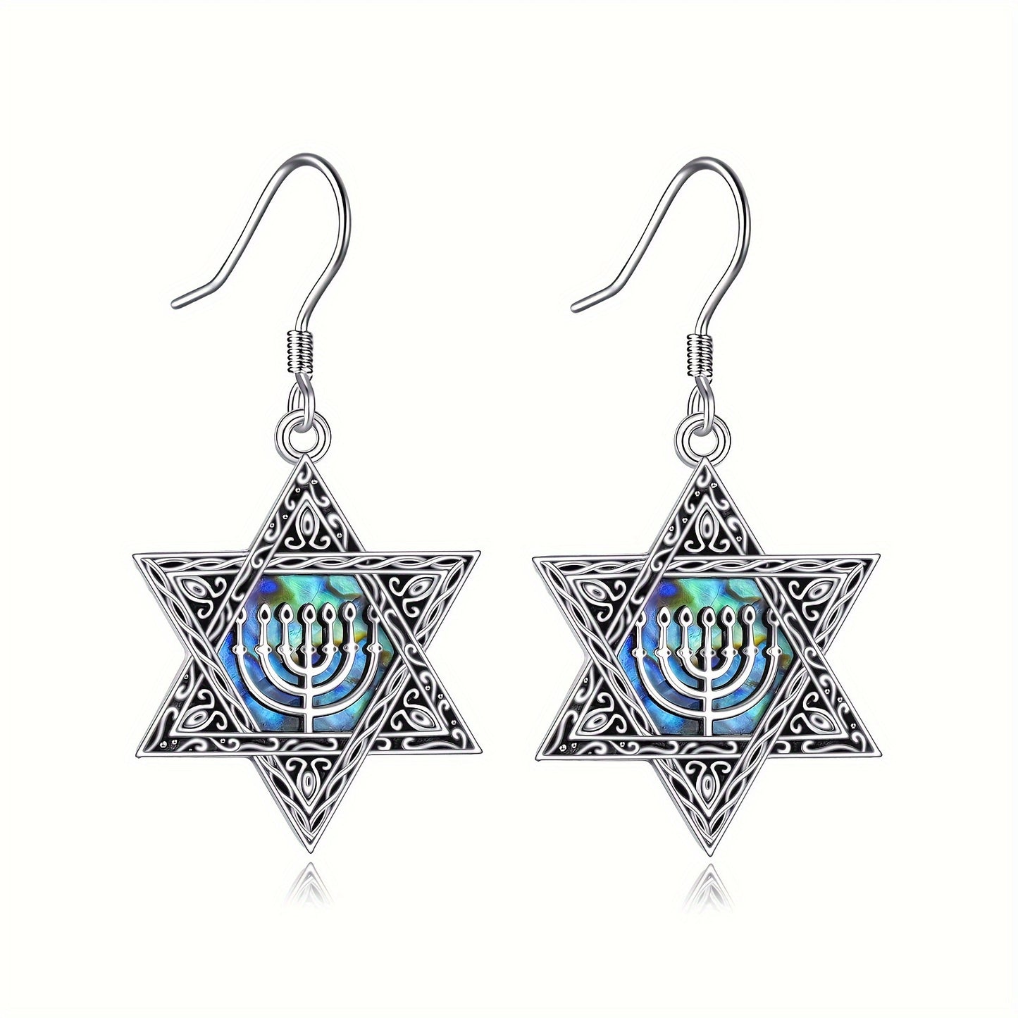 Star Of David Earrings Sterling Silver Jewish Star Dangle Drop Earrings Abalone Shell Hanukkah Chanukah Earrings Star Of David Jewelry Gift Women