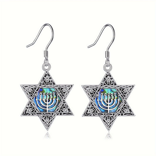 Star Of David Earrings Sterling Silver Jewish Star Dangle Drop Earrings Abalone Shell Hanukkah Chanukah Earrings Star Of David Jewelry Gift Women