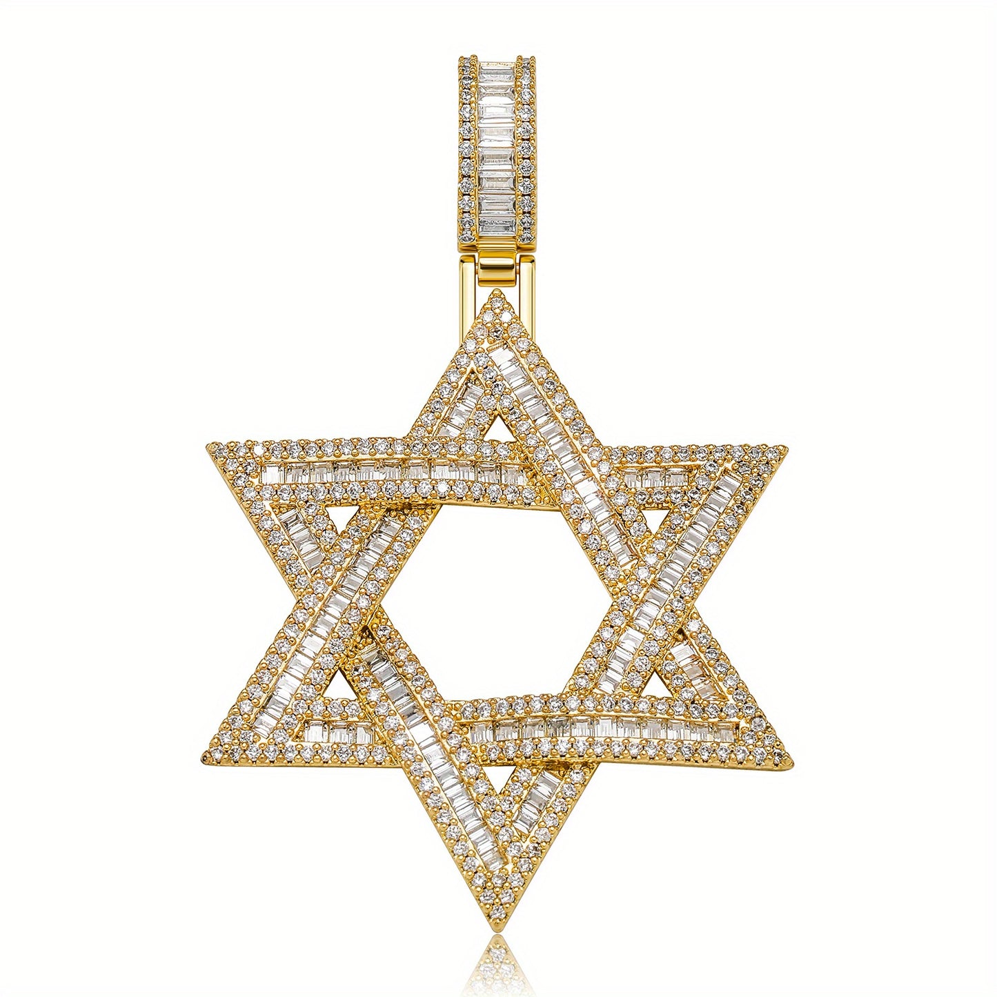 1pc 14K Gold Plated Golden-Plated Star of David Pendant Necklace with Sparkling Cubic Synthetic Zirconia - 24in Rope Chain, Unisex Casual Jewelry for Weddings, Daily Wear & Holiday Gifts (Valentine's Day, Mother's Day, Ramada