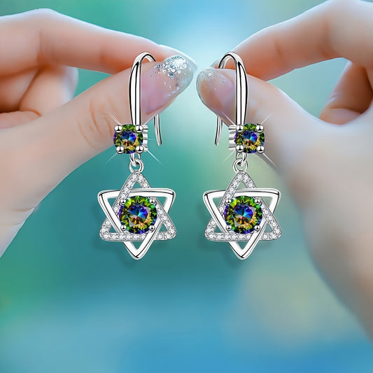 Women's Elegant Retro Hexagram Earrings - Openwork Studs with Metallic-like Finish, Everyday & Formal Jewelry, Valentine's Gift for Her, Year-Round Layering - Dainty Vintage Jewelry for Women, Cute Earrings, Synthetic Gemston