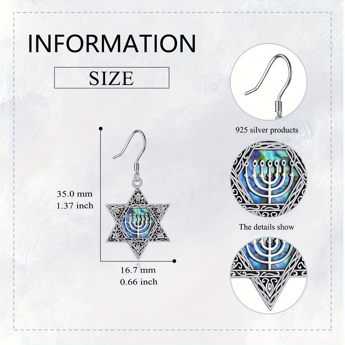 Star Of David Earrings Sterling Silver Jewish Star Dangle Drop Earrings Abalone Shell Hanukkah Chanukah Earrings Star Of David Jewelry Gift Women