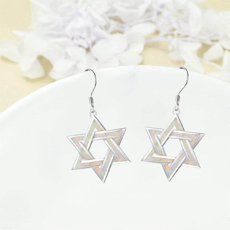 2pcs Elegant Star-Shaped Earrings with Iridescent Opaline Finish - White Golden-Plated Geometric Design for Valentine's Day, Birthdays, Anniversaries - Perfect Gift for Women, Family & Friends, Cute Earrings, Celebration Jewe