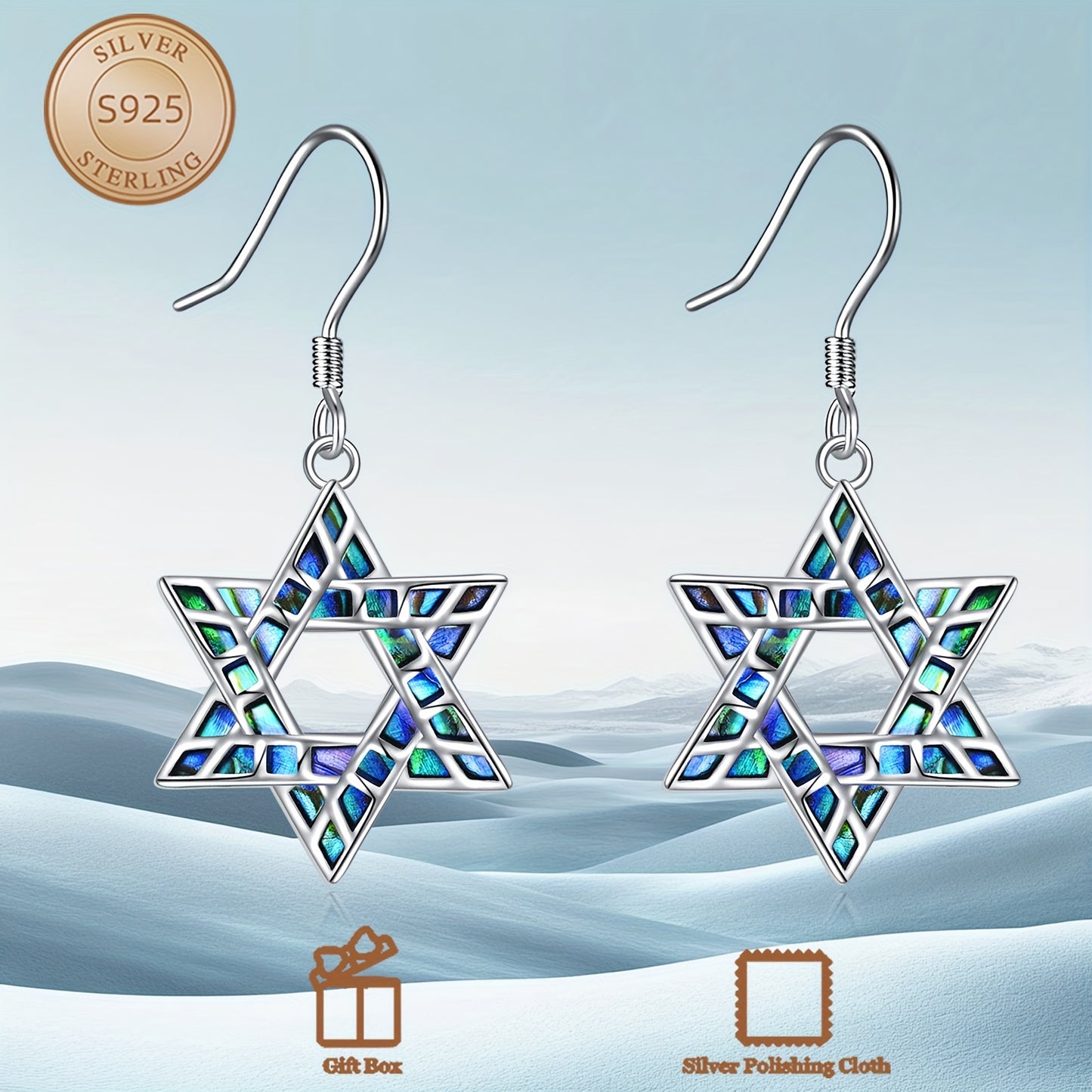 Star of David Earrings 925 Sterling Silvery Star Dangle Earrings for Women Mother Sister Friend