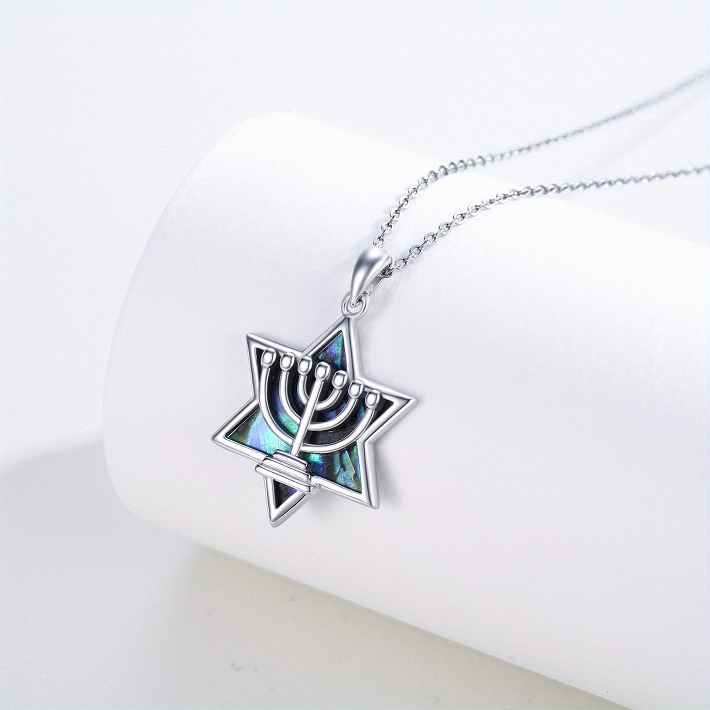 Menorah Necklace 925 Sterling Silvery Star of David Pendant Necklace Hanukkah Christmas Gifts Religious Jewelry for Women Men