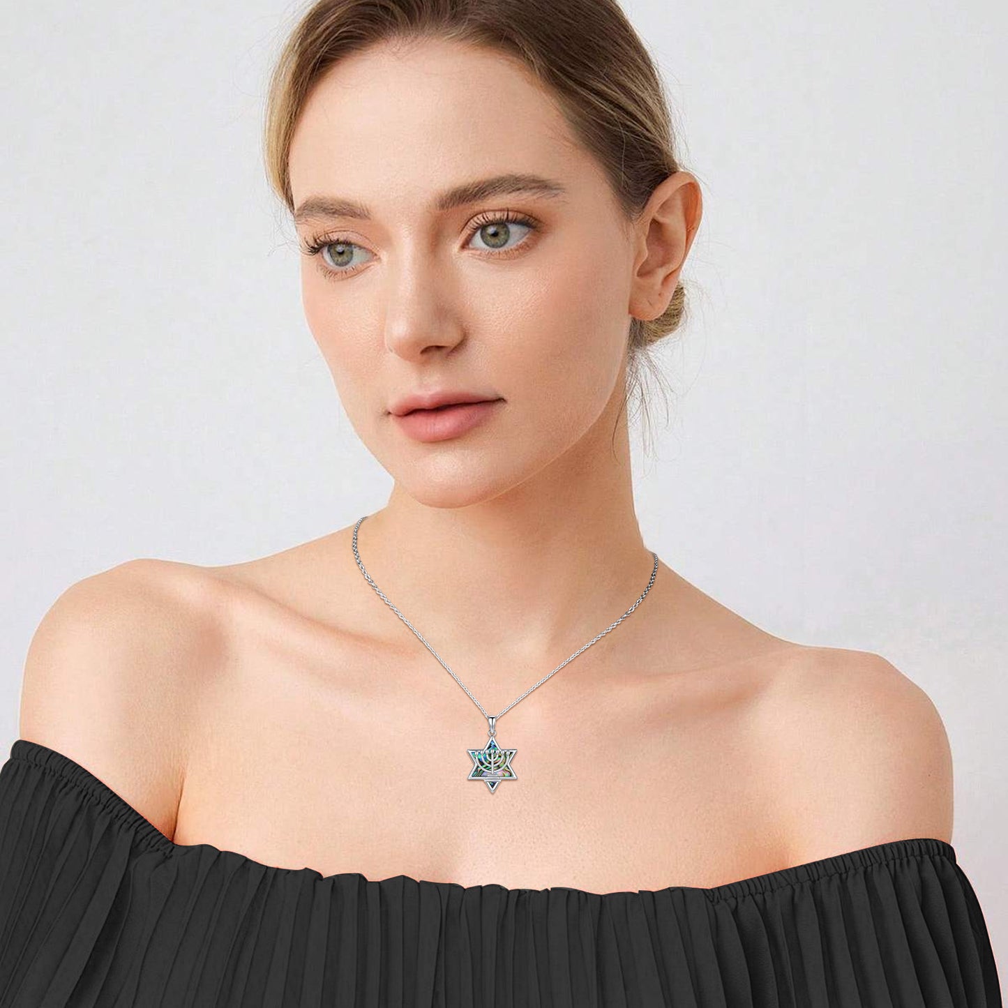 Menorah Necklace 925 Sterling Silvery Star of David Pendant Necklace Hanukkah Christmas Gifts Religious Jewelry for Women Men