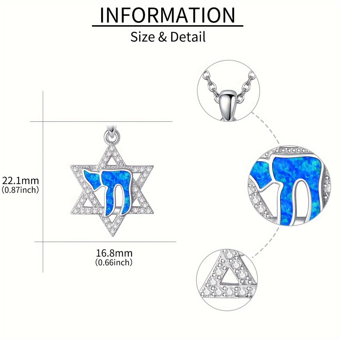 Hebrew Chai Necklace 925 Sterling Silver Opal Chai Star Of David Pendant Jewelry Gifts For Women