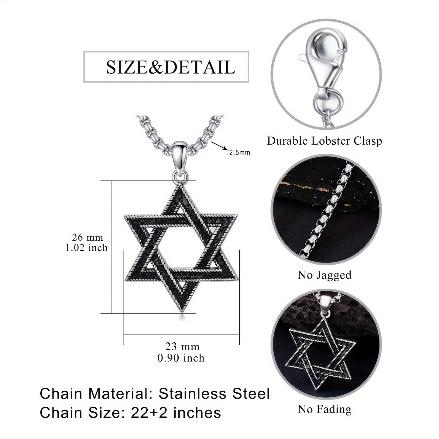 David's Star Necklace for Men 925 Sterling Silvery David's Star Pendant David's Star Necklace Jewish Star Pendant Jewelry Men's Gift