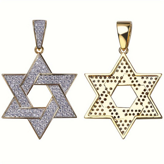 Men's 18K Gold Plated Plated Hexagram Star Necklace - Hollow Copper Star Pendant with Synthetic Cubic Synthetic Zirconia, Durable Unisex Jewelry for Casual Attire & Special Occasions