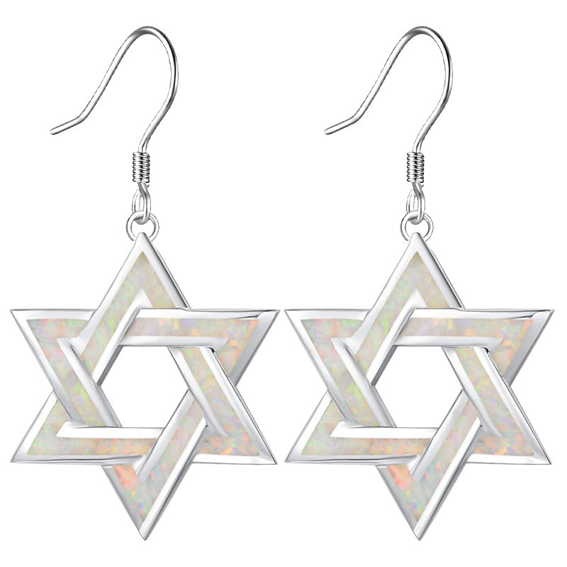 2pcs Elegant Star-Shaped Earrings with Iridescent Opaline Finish - White Golden-Plated Geometric Design for Valentine's Day, Birthdays, Anniversaries - Perfect Gift for Women, Family & Friends, Cute Earrings, Celebration Jewe