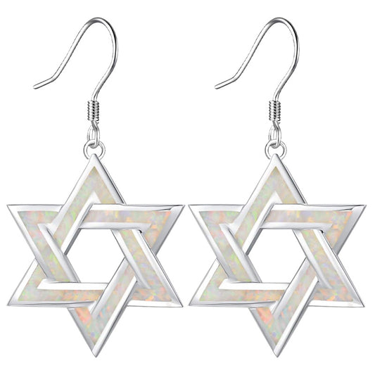 2pcs Elegant Star-Shaped Earrings with Iridescent Opaline Finish - White Golden-Plated Geometric Design for Valentine's Day, Birthdays, Anniversaries - Perfect Gift for Women, Family & Friends, Cute Earrings, Celebration Jewe