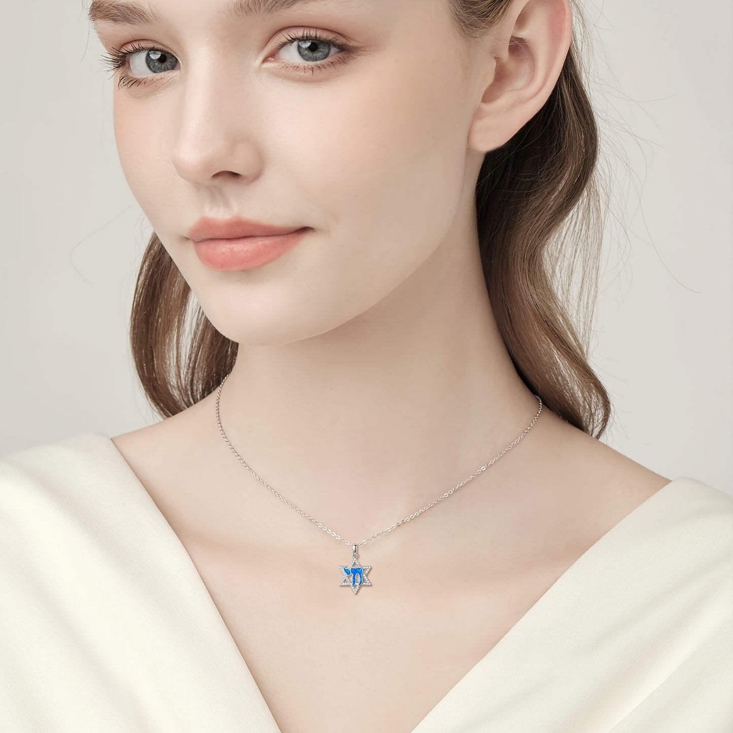 Hebrew Chai Necklace 925 Sterling Silver Opal Chai Star Of David Pendant Jewelry Gifts For Women