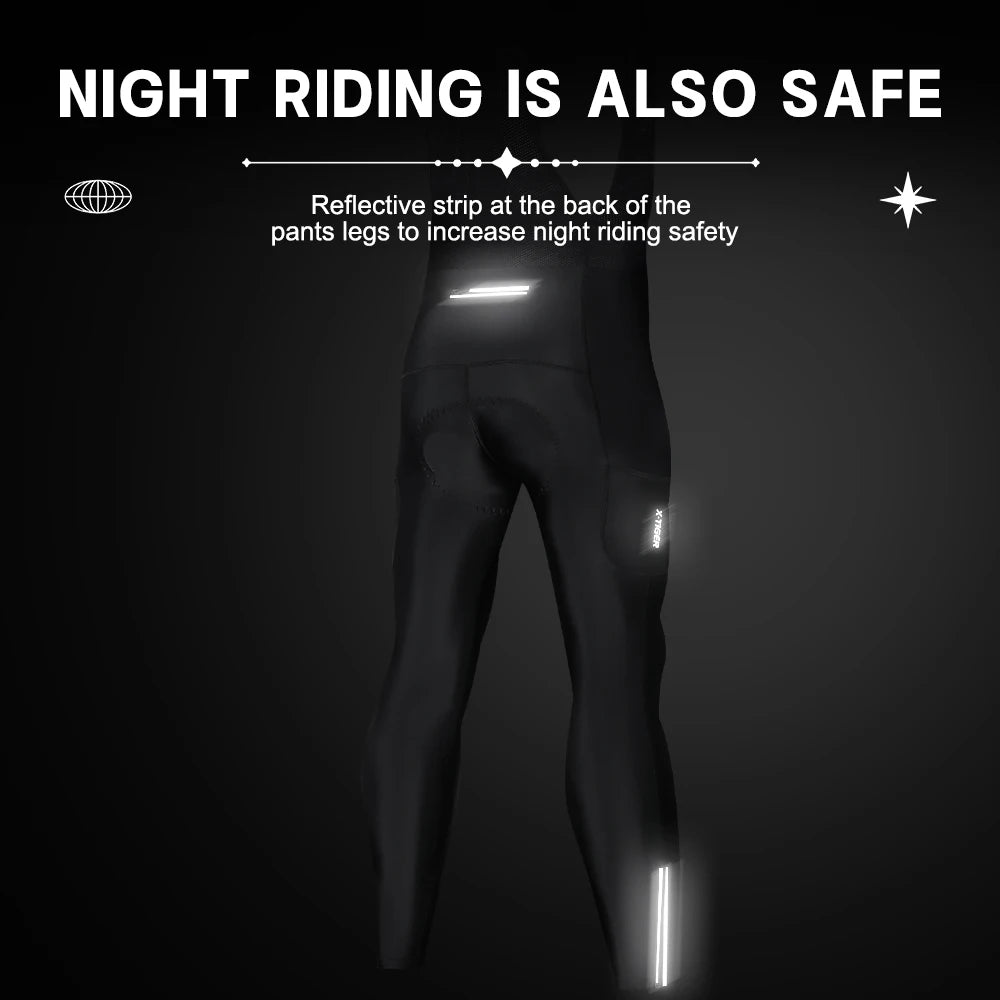 X-TIGER Men Winter Cycling Bib Tights 5D Gel Pad Cushion Bike Cycling Trousers 3 Pockets Windproof Thermal for Road MTB Long Riding Pants