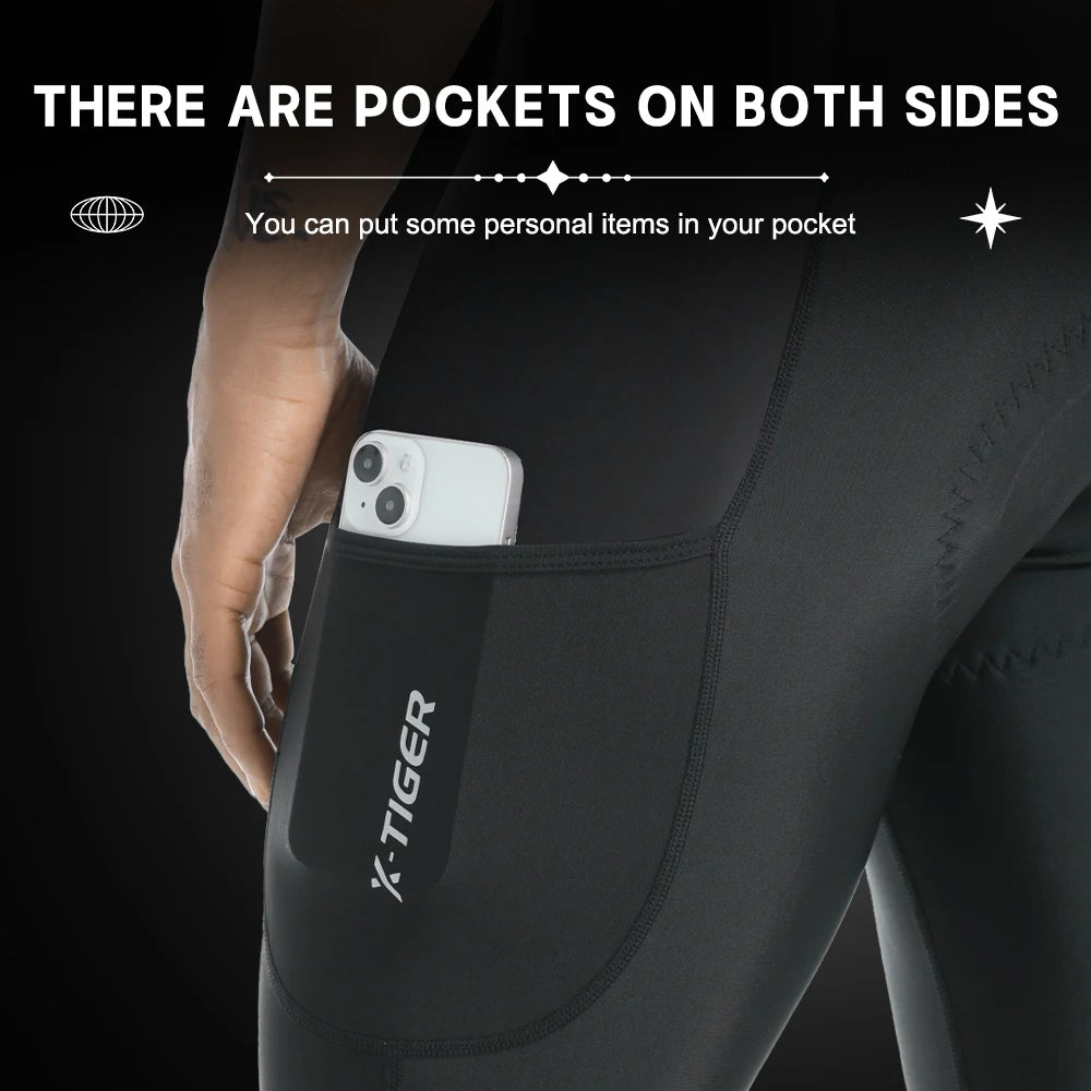 X-TIGER Men Winter Cycling Bib Tights 5D Gel Pad Cushion Bike Cycling Trousers 3 Pockets Windproof Thermal for Road MTB Long Riding Pants