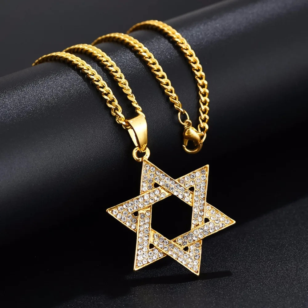 Jewish Magen Star of David Necklace Men/Women Gift Israel Judaica Hebrew Jewelry Hanukkah Pendant Gold Color N1046D