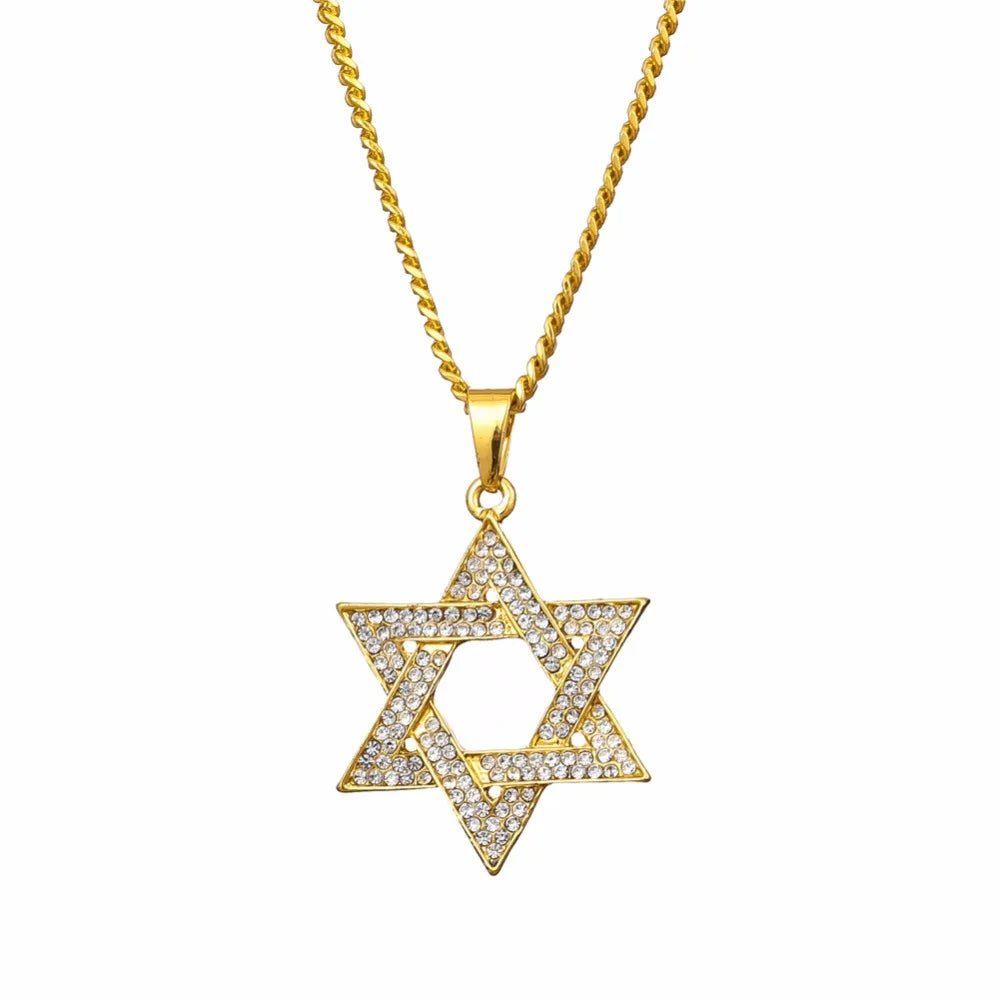 Jewish Magen Star of David Necklace Men/Women Gift Israel Judaica Hebrew Jewelry Hanukkah Pendant Gold Color N1046D