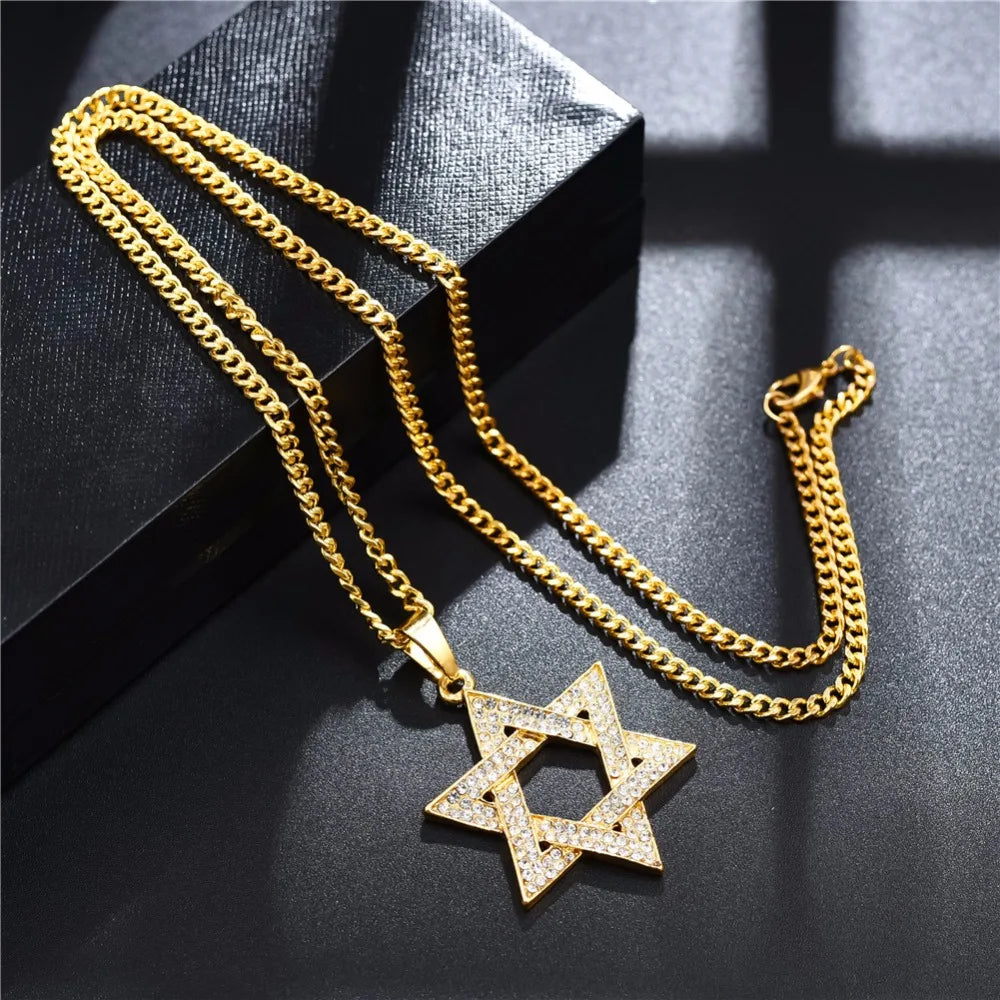 Jewish Magen Star of David Necklace Men/Women Gift Israel Judaica Hebrew Jewelry Hanukkah Pendant Gold Color N1046D