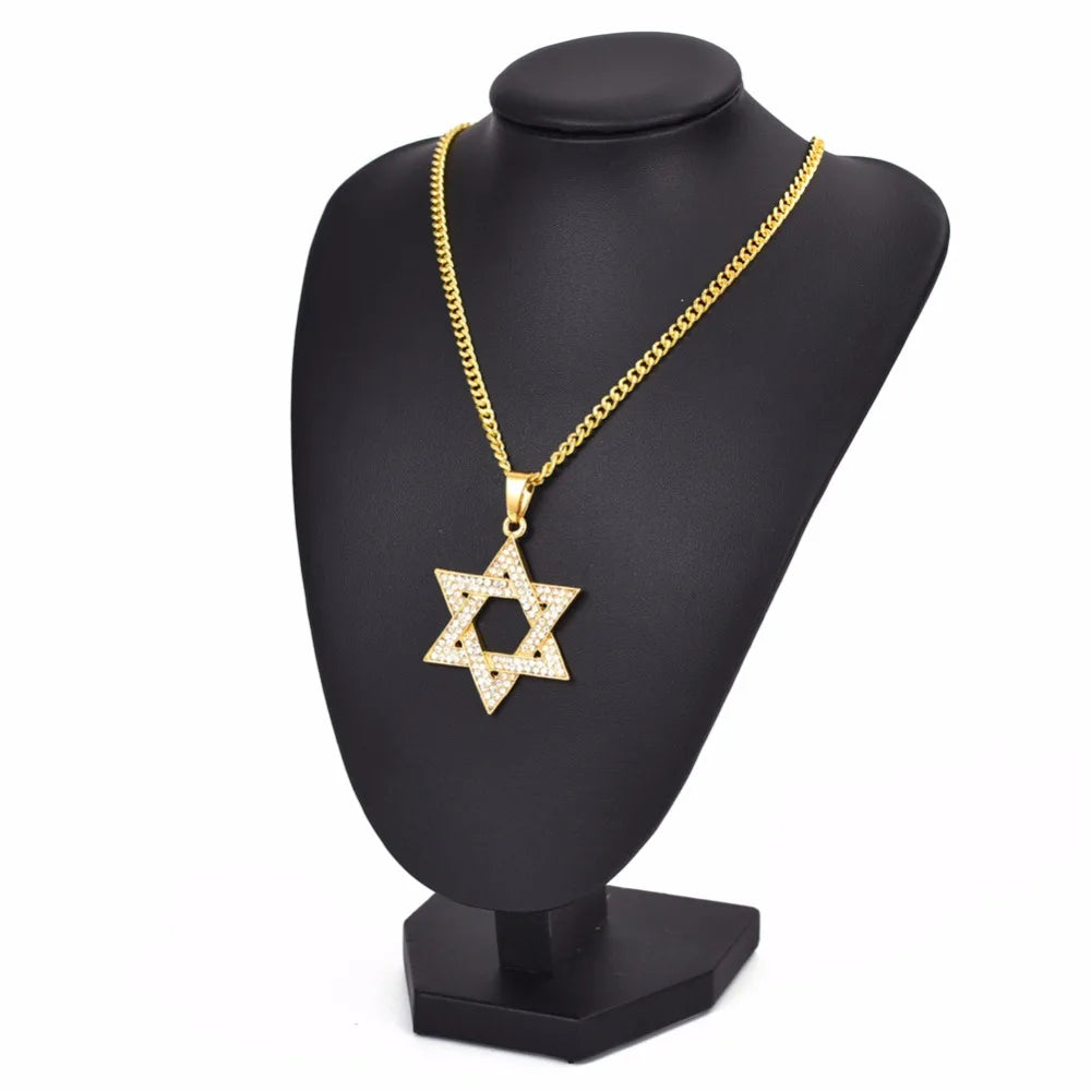 Jewish Magen Star of David Necklace Men/Women Gift Israel Judaica Hebrew Jewelry Hanukkah Pendant Gold Color N1046D