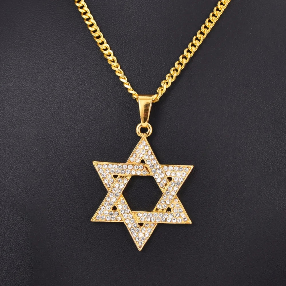 Jewish Magen Star of David Necklace Men/Women Gift Israel Judaica Hebrew Jewelry Hanukkah Pendant Gold Color N1046D