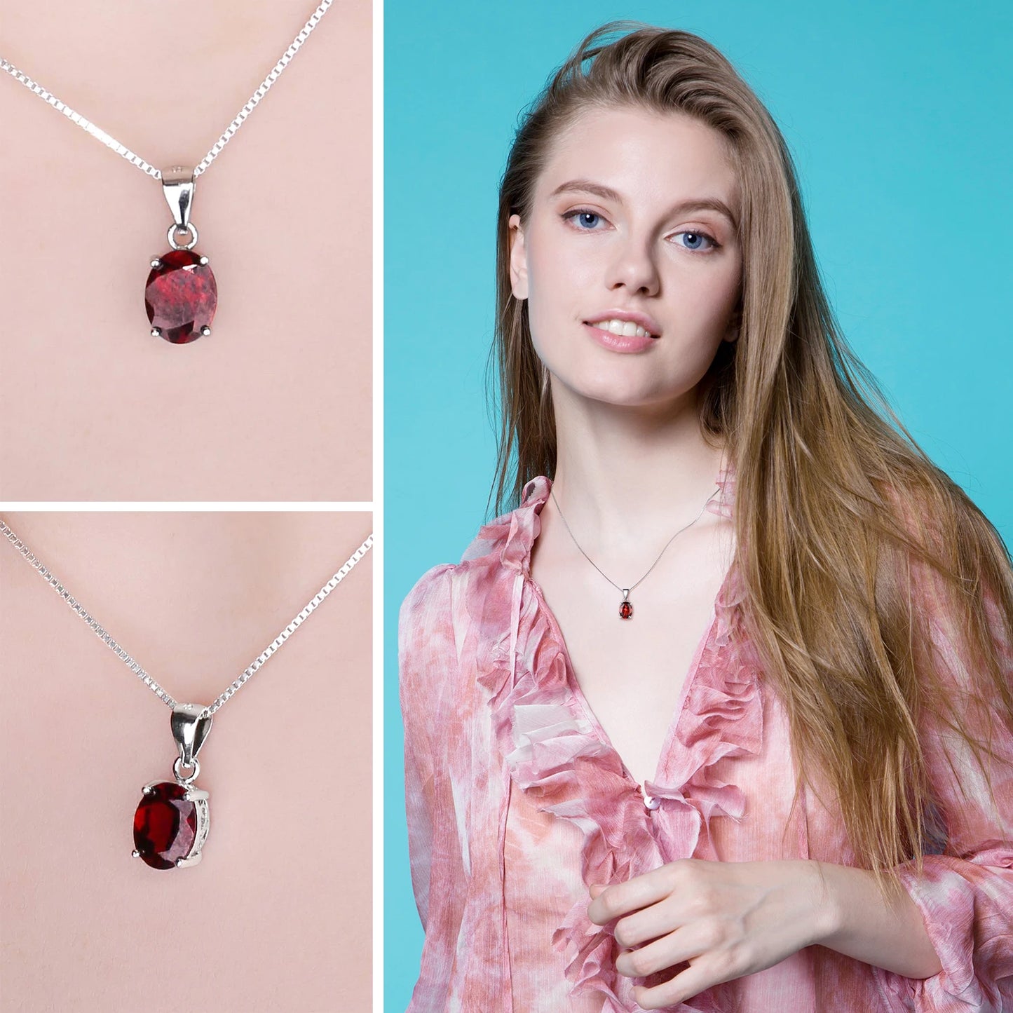 Natural Garnet Amethyst Citrine Peridot Blue Topaz 925 Sterling Silver Pendant Necklace Gemstone Jewelry No Chain