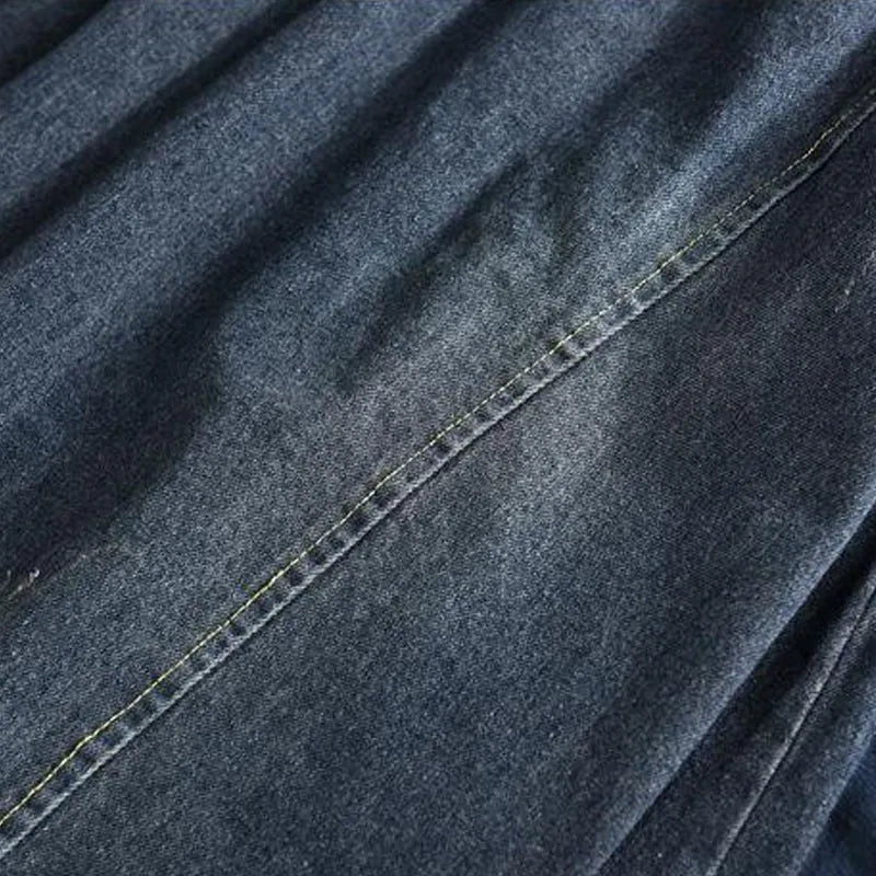 Loose Retro Patchwork Pockets Elastic Waist Denim Half Skirts 2025 Autumn New Women Simple Comfortable All-match Skirt