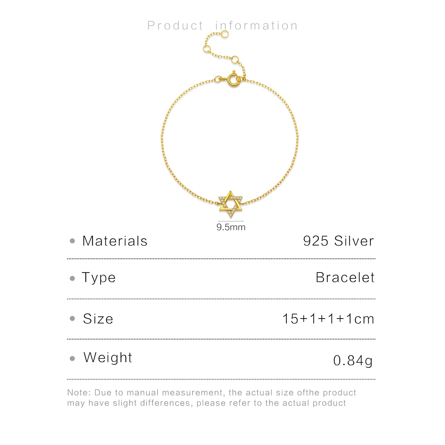 Women 925 Sterling Silver Star Of David Bracelet CZ Zircon 2025 Wedding Anniversary Fine Luxury Daily Jewelry Gift
