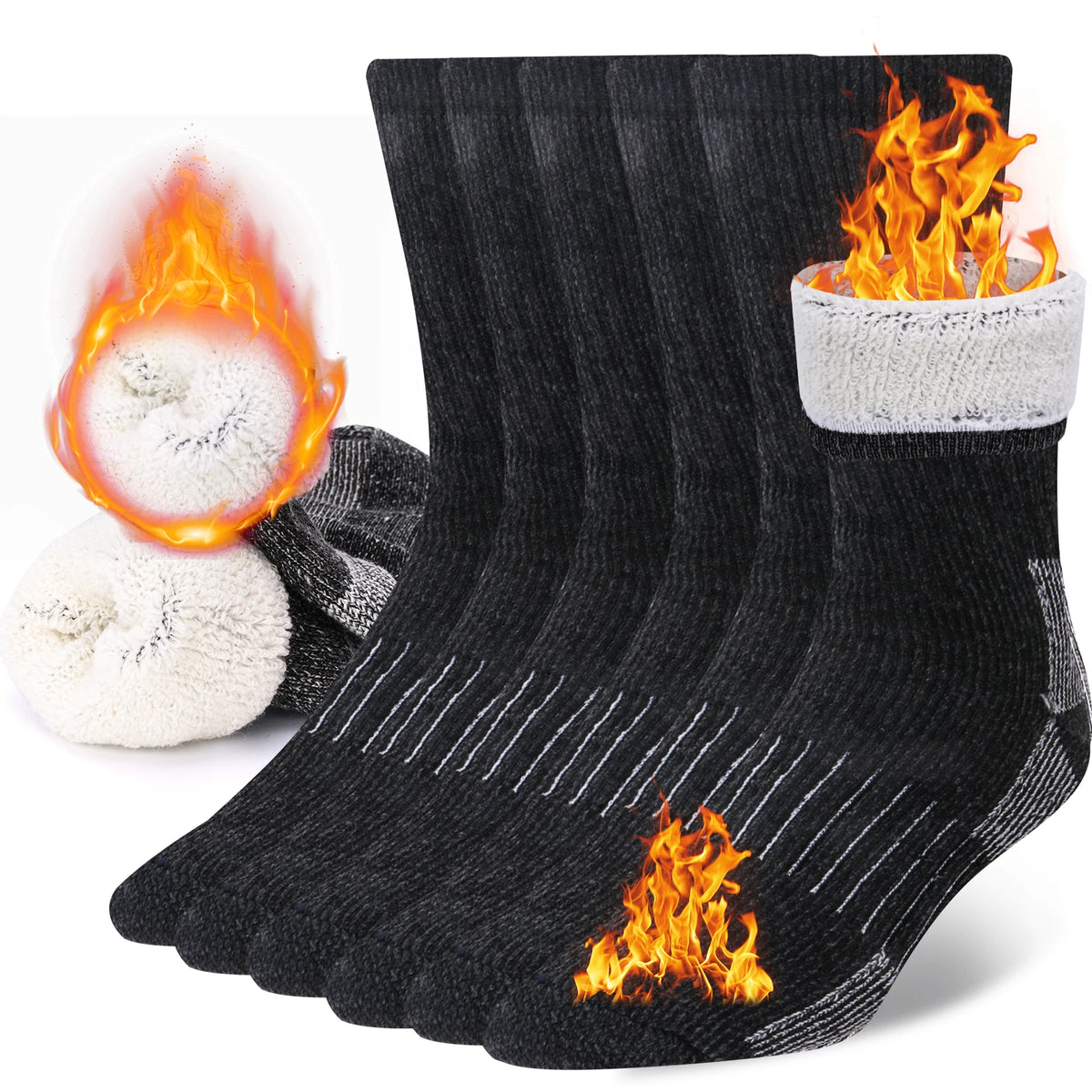 3 Pairs Men/Women Merino Wool Crew Socks Thickened Thermal and Warm Socks for Winter Work Outdoor Hiking Running Sports Large