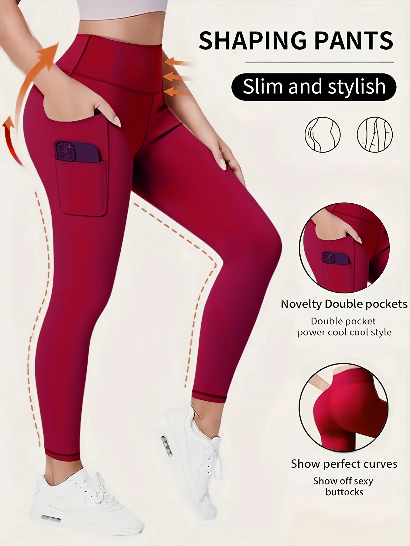 Women's High-Waisted Yoga Leggings with Pockets - Ultra-Stretch Slimming Workout Pants, All-Season Black Athletic Wear for Gym,