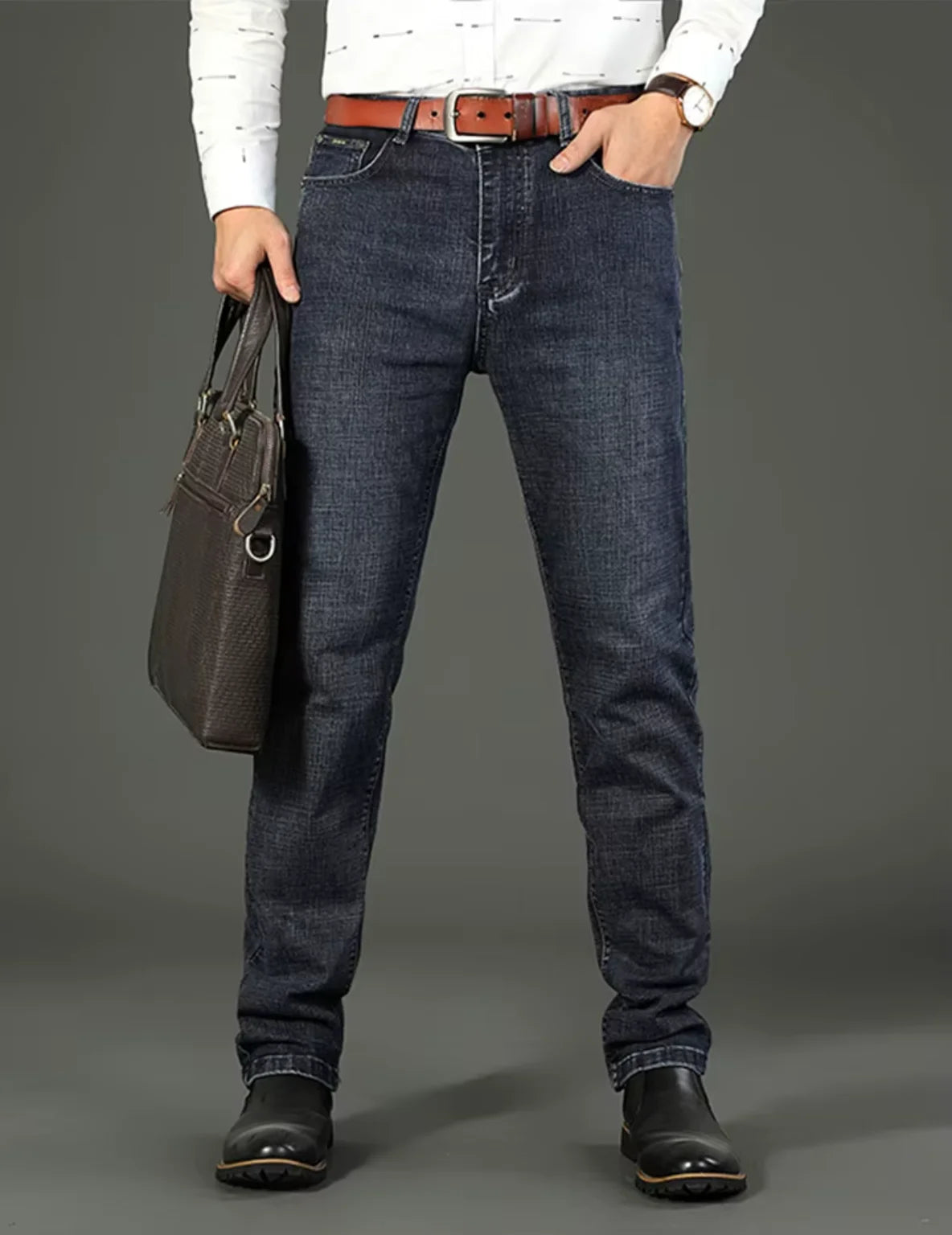 2026 New Style Business Men's Jeans Casual Straight Stretch Fashion Classic Blue Black Work Pant Denim-like Trousers Male Clothing
