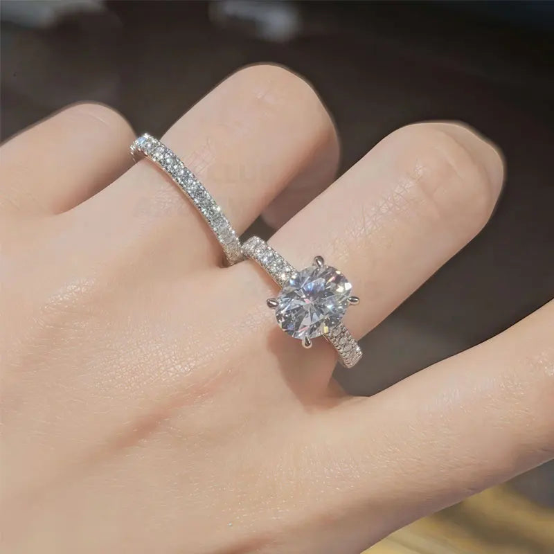 925 Sterling Silver Single High-End Moissanite Oval Ring for Girls' Valentine's Day Proposal, Engagement and Wedding Ring