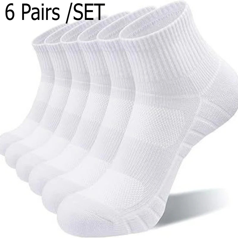 6 Pairs High Quality Men Summer Outdoor Casual Cotton Socks Short Breathable Black Ankle Socks Run Sports Socks Size 38-45